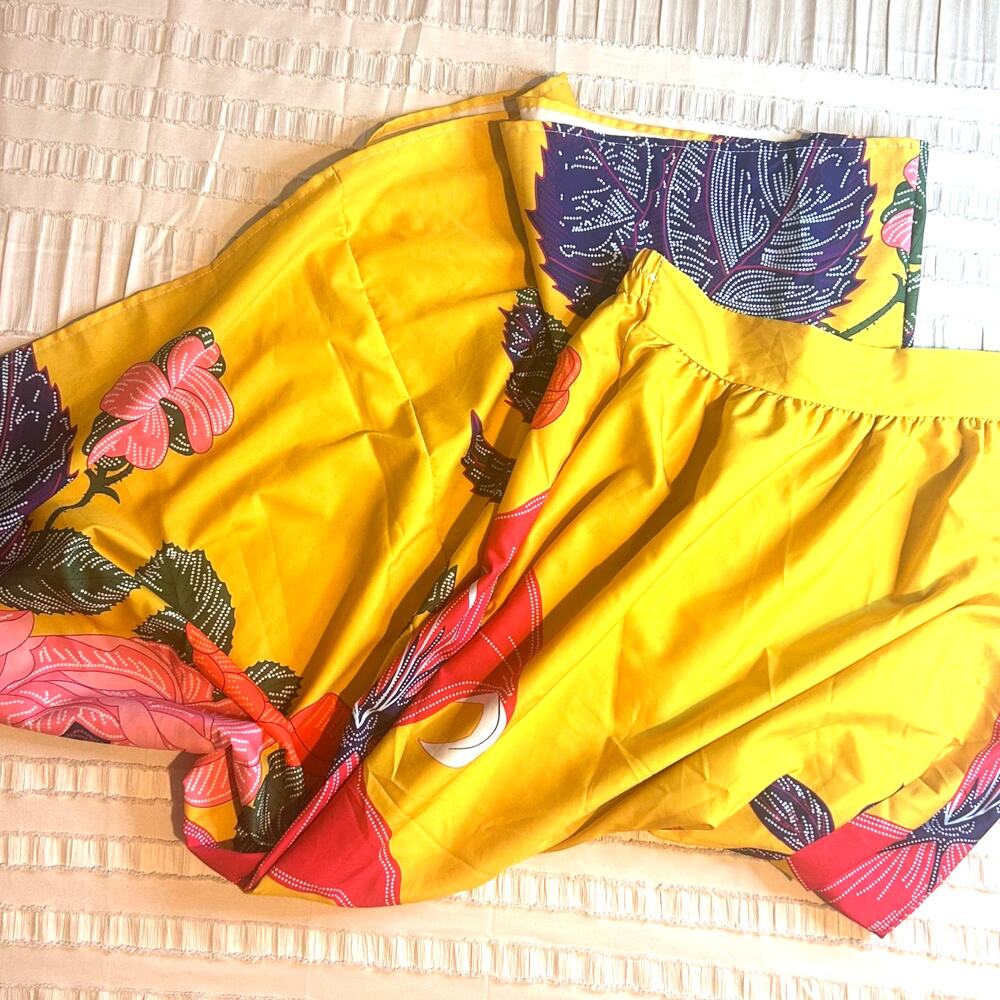 Yellow Floral Maxi Skirt Large Elastic Waist Boho Resort Vacation Cottagecore - Picture 7 of 7